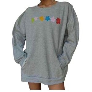 Lonely Ghost Heather Gray Colorful Flower Crewneck Sweatshirt Womens XL